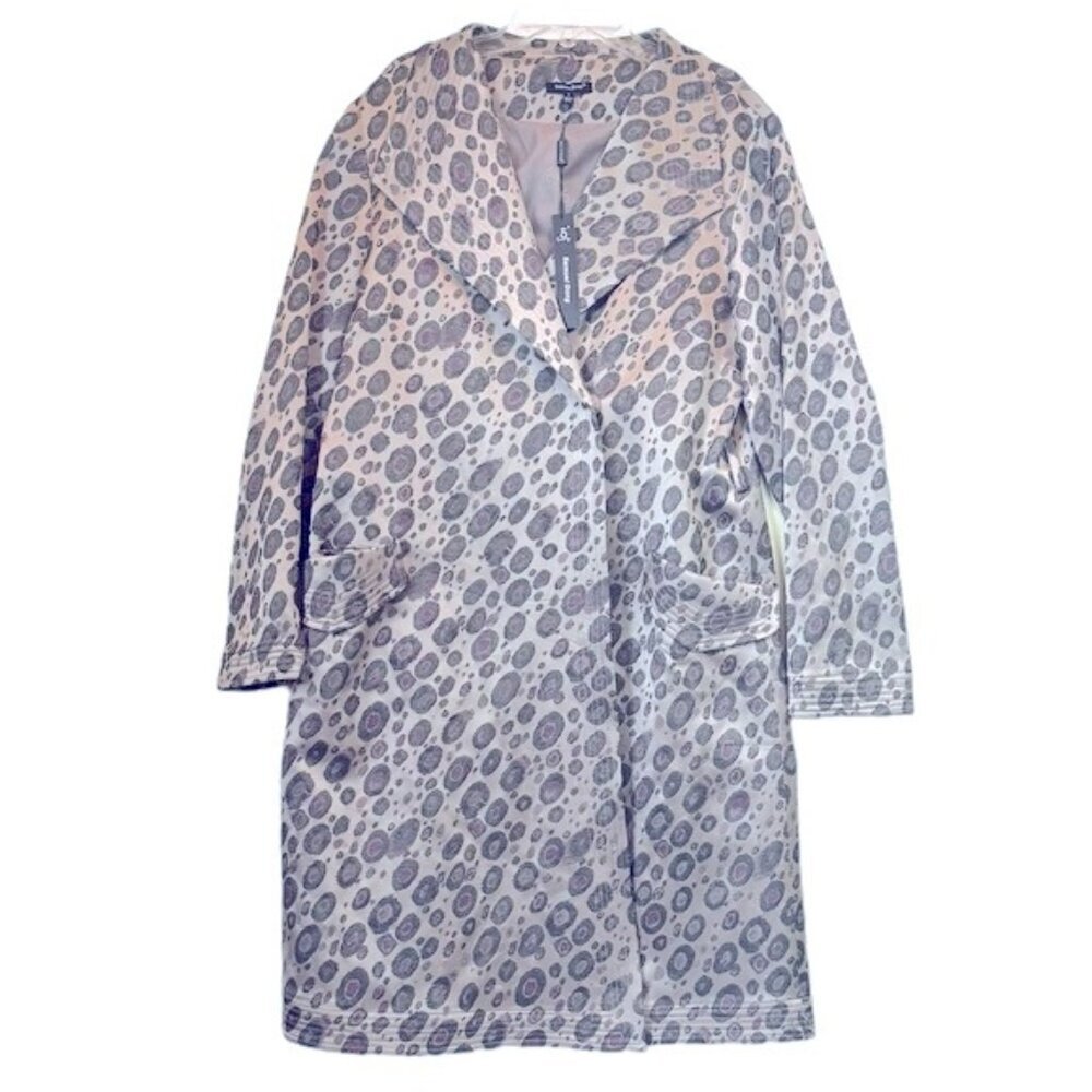 Samuel Dong NEW Trench Coat Metallic Texture Neutral Dress Pockets Jacket Animal